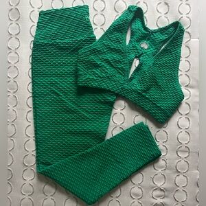 Booty by Brabants Croco Skin Kelly Green Leggings & Deep V Sports Bra Top